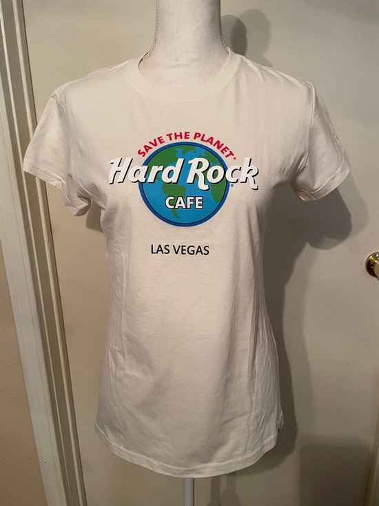 Hard Rock Cafe Tops - “Hard Rock Cafe” White Fitted Tee with Blue & Green Globe and Red Accent!